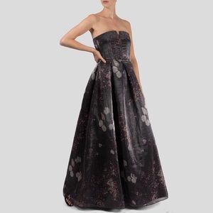 Alice + Olivia Kamila Dark Purple Floral Strapless Gown Size 10‎